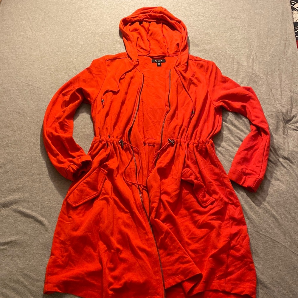 Torrid Size 00 (Size M/L) Knee Length Red Hoodie Coat
